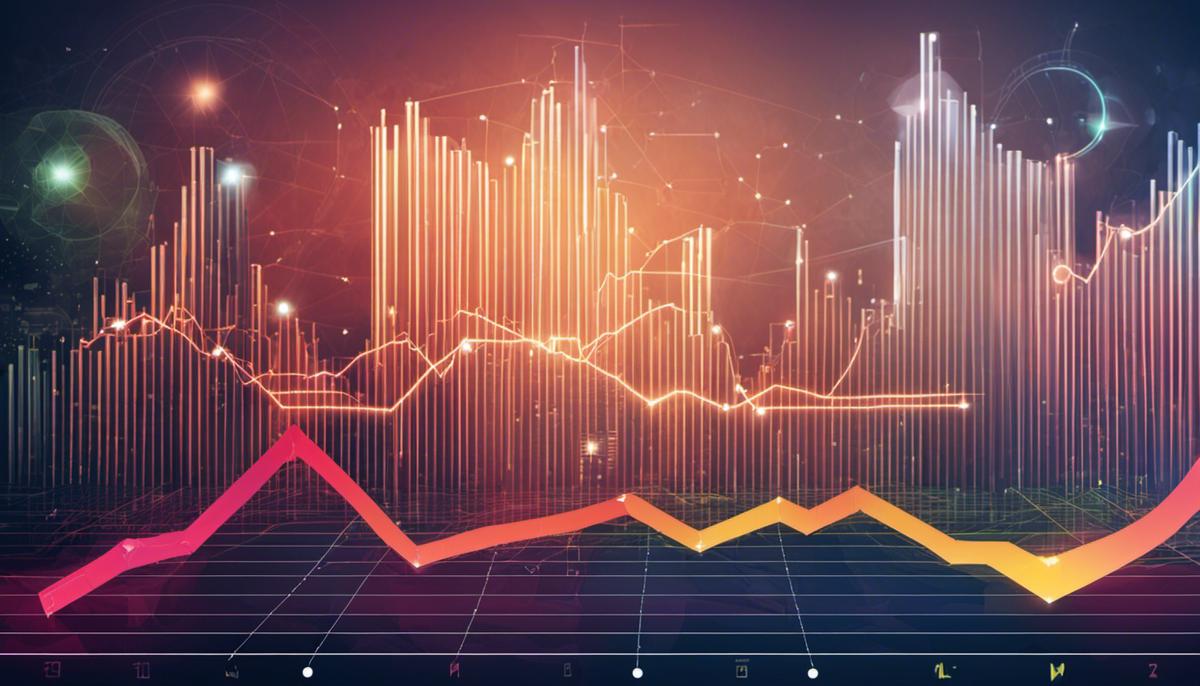 Illustration of Artificial Intelligence predicting market trends with graphs and data.