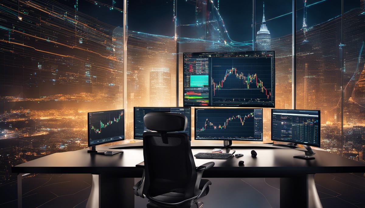 Image illustrating the use of AI in options trading, with visuals of algorithms, financial data, and trading charts